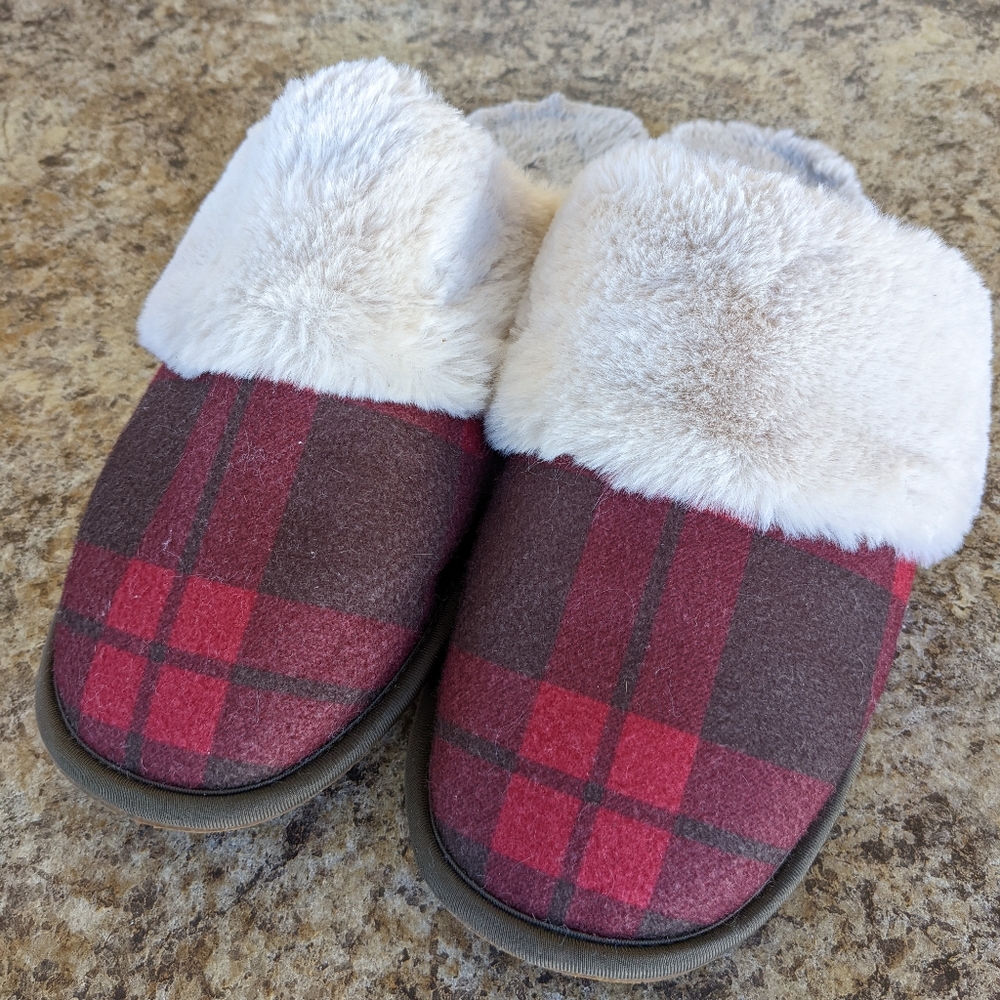 Coach Ziva Faux Fur Plaid Lined Ladies Comfort Slippers 11 B